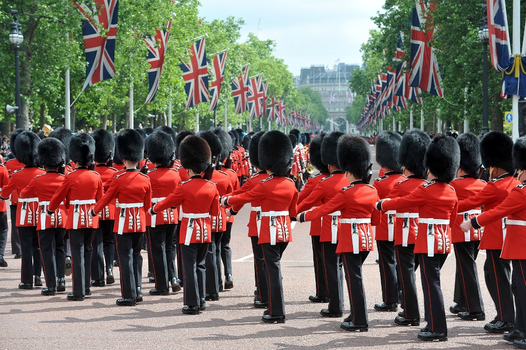  changing of guard parade outside buckingham palace, london, united kingdom